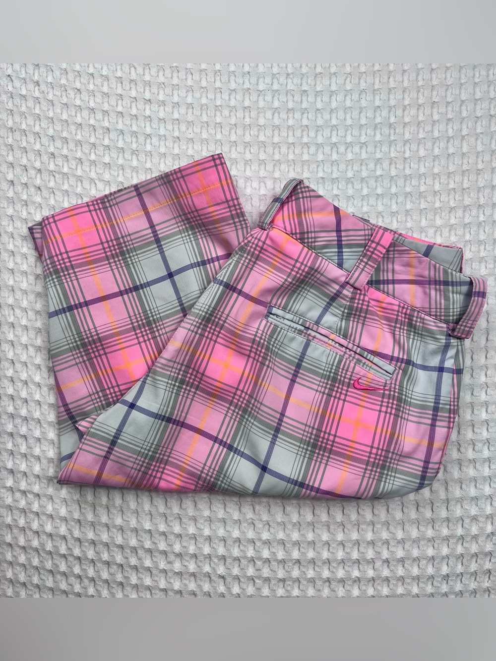 Nike Golf Dri-FIT Plaid Bermuda Golf Shorts Pink Grey Purple Size 4